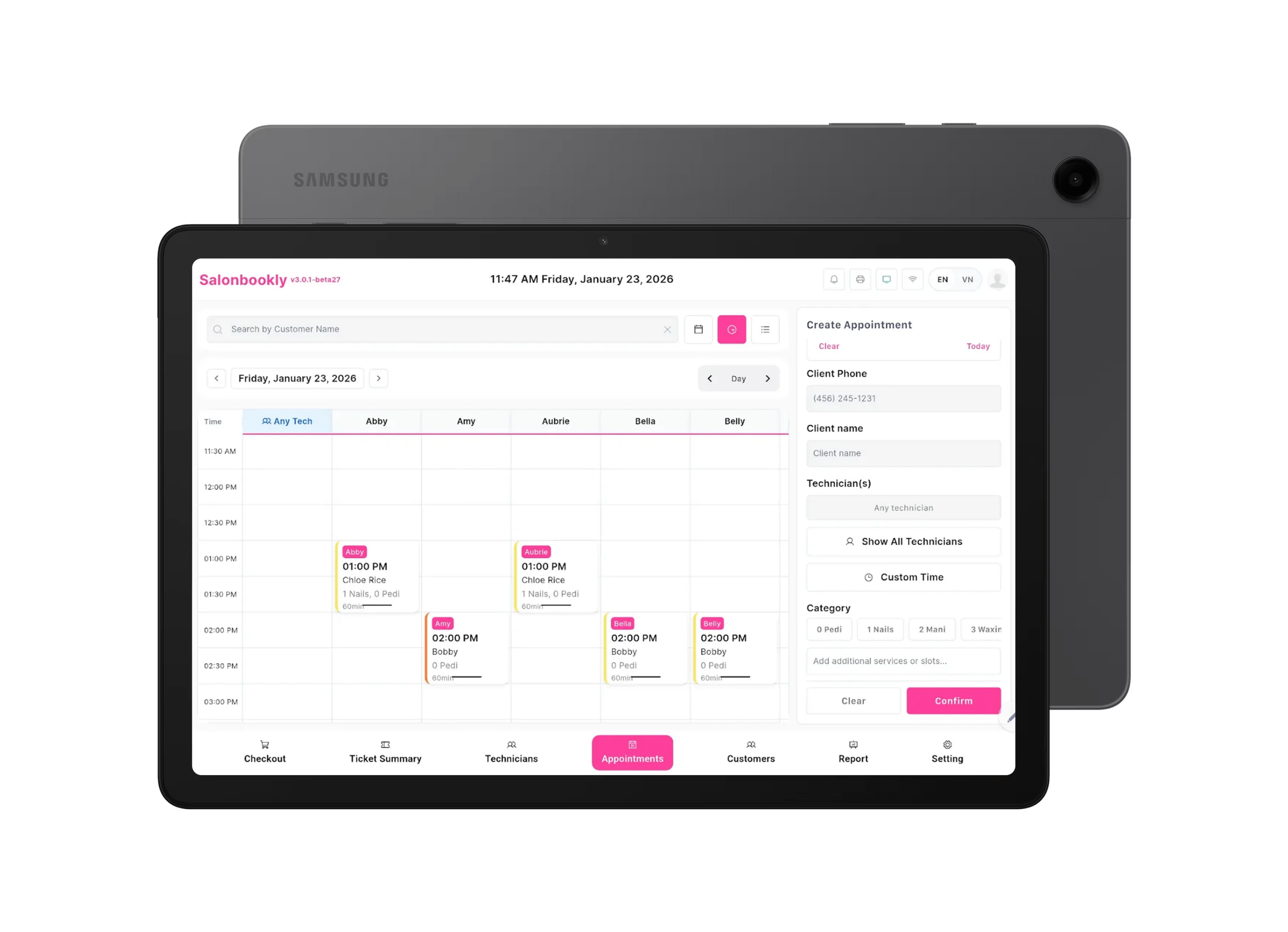Salonbookly Appointment Tablet